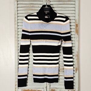 NWT ALMOST FAMOUS Jr Plus 1X Baby Blue Striped Ribbed Turtleneck Y2K Sweater Top
